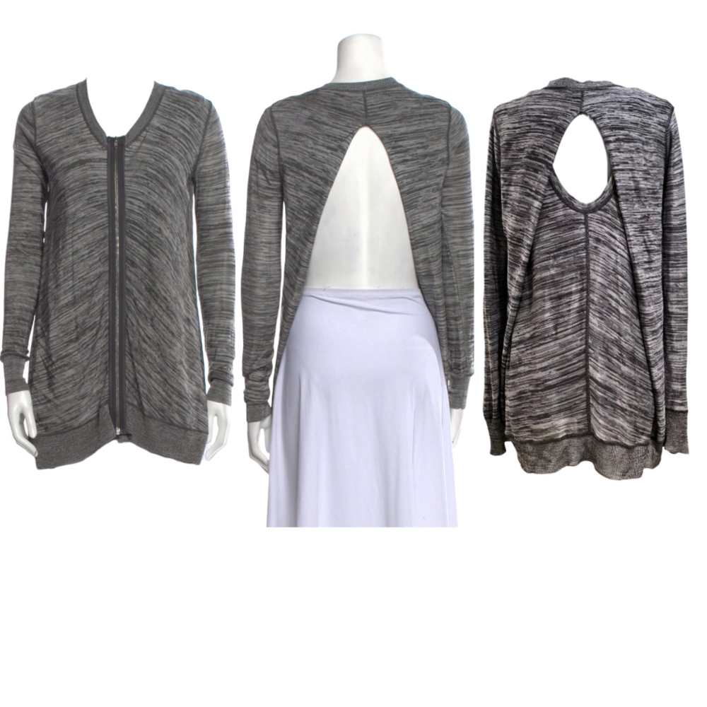 ALEXANDER WANG Zip Front Open Back Convertible Cardigan Sweater Top Cutout